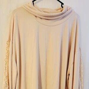 Cream Cowl Neck Sweater with Lace Sleeves